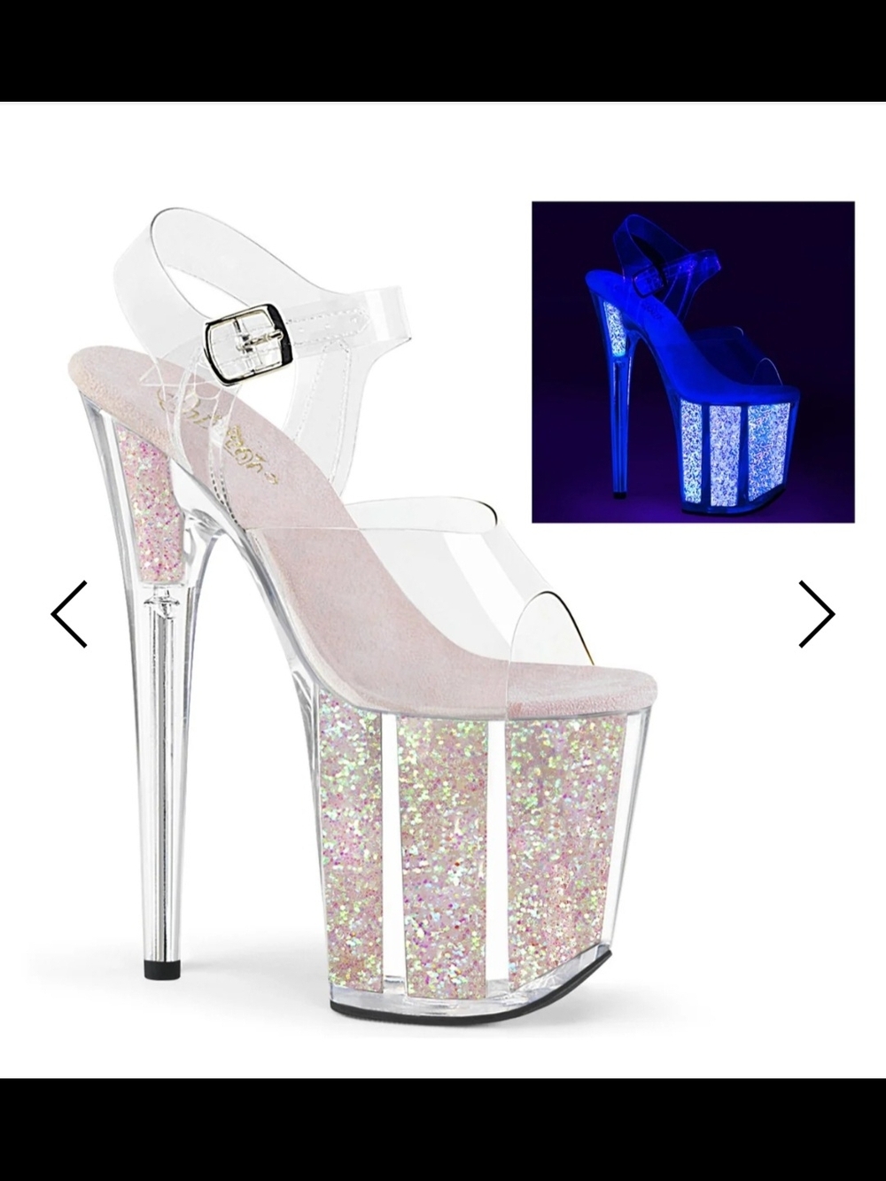 Pleaser Clear Platform Sandals with Iridescent Pink Glitter